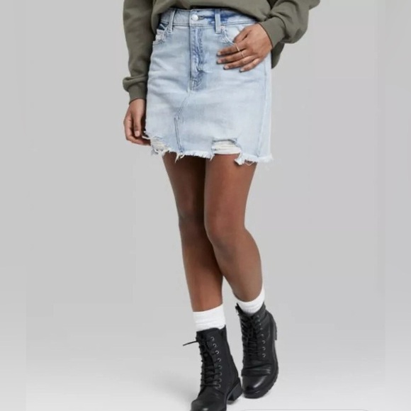 NEW Wild Fable High Rise Distressed Stretch Denim Jean Mini Skirt - Picture 2 of 11